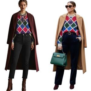 Vintage Mohair Oversized Colorful Argyle Diamond Pattern Pullover Sweater Size M